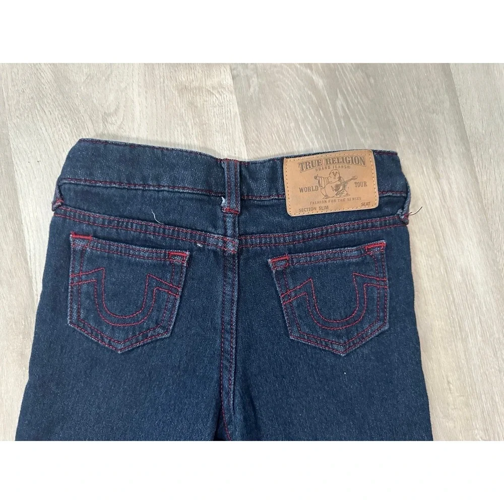 True Religion Jeans Kids 4T Dark Wash Blue Excellent Red‎ Contrast Stitching